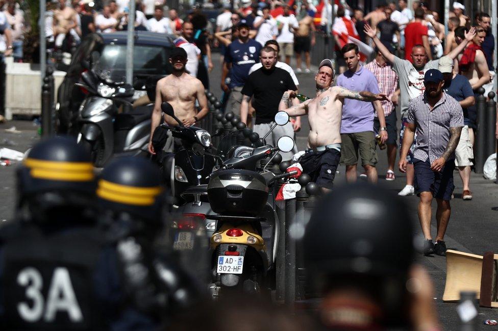 French police face England fans in Marseille, 11 Jun 16