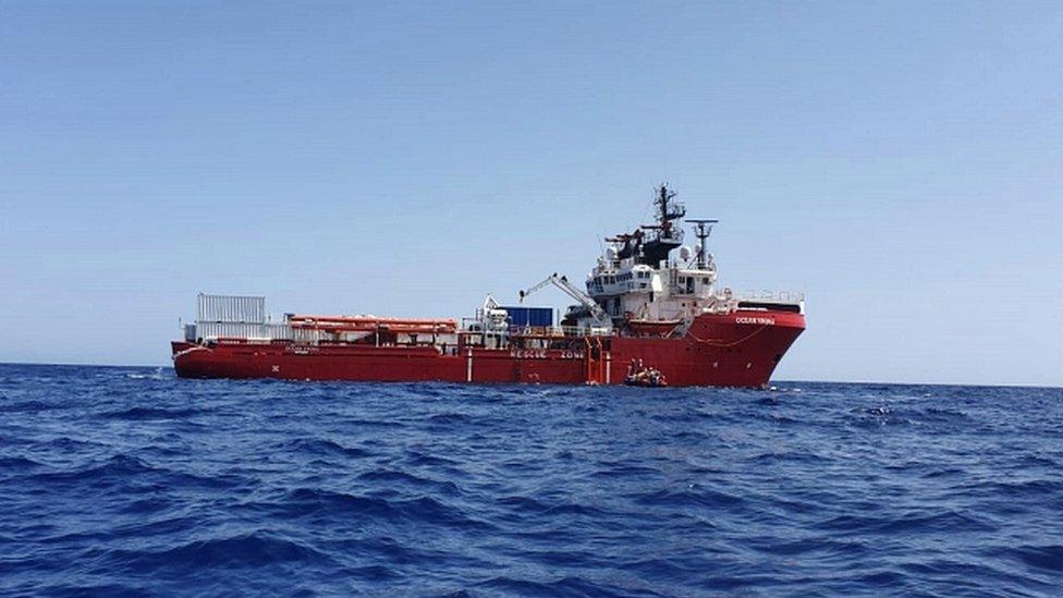 A handout photo made available by the NGO organisation Medecins Sans Frontieres (MSF) showing the Ocean Viking vessel at sea on 23 August 2019