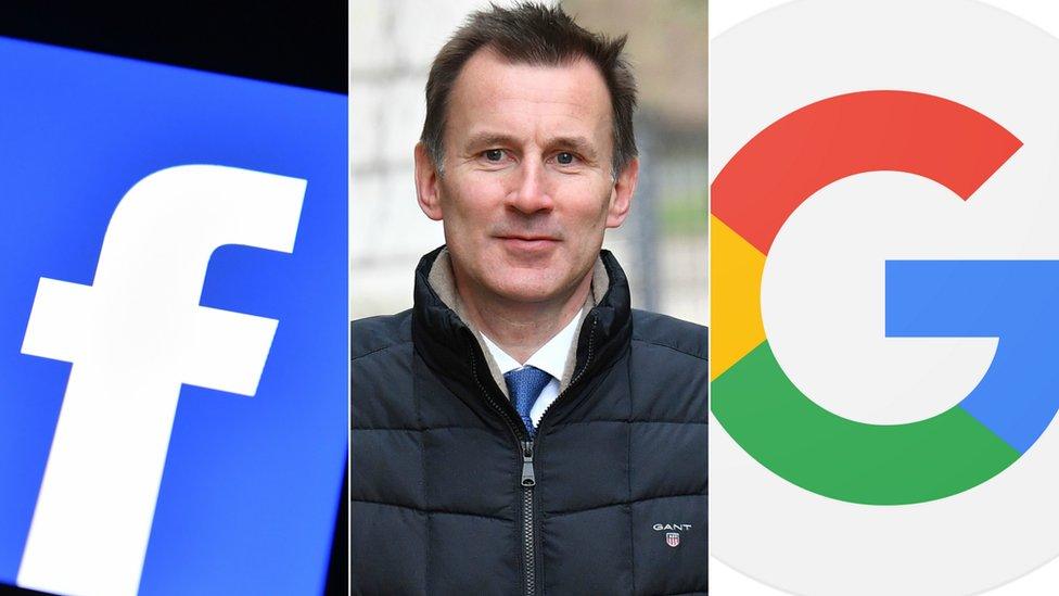 Facebook logo, Jeremy Hunt, Google logo