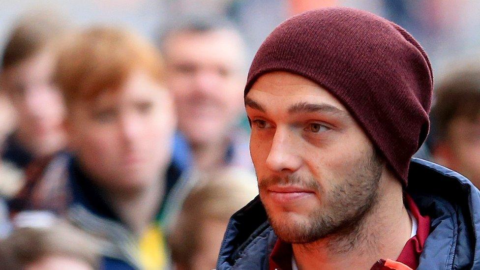 Andy Carroll is seen on arrival at the stadium prior to the Barclays Premier League match between Norwich City and West Ham United at Carrow Road on 13 February 2016 in Norwich, England.