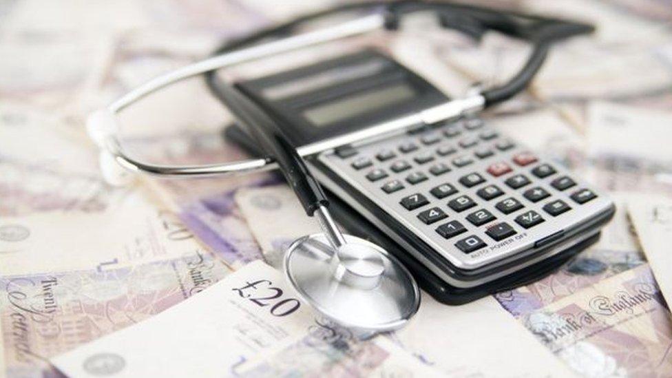 image of calculator, stethoscope and money