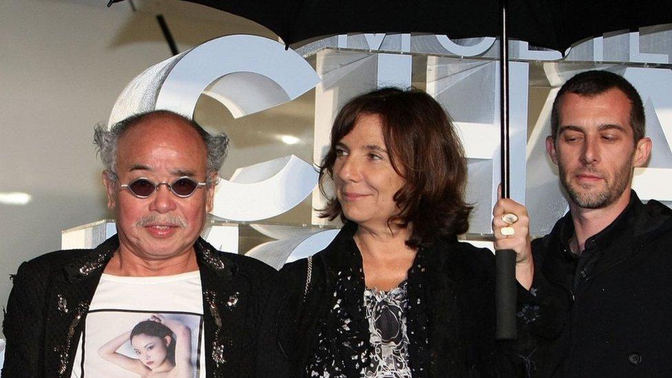 Photographer Nobuyoshi Araki (L) attends Chanel 'Mobile Art' Opening Reception at Yoyogi Olympic Plaza on May 30, 2008 in Tokyo, Japan.