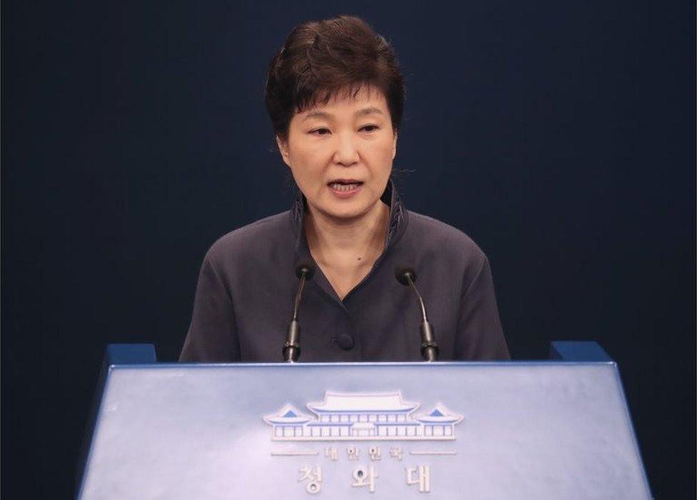 South Korean President Park Geun-hye speaking from the presidential residence Cheong Wa Dae