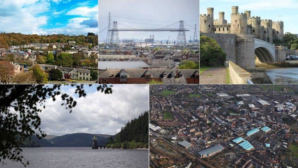 Bangor, Casnewydd, Conwy, Powys a Wrecsam