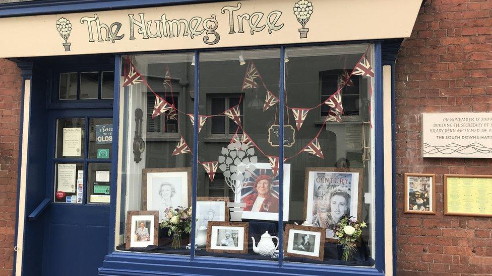 A shop display in Ditchling, East Sussex, in memory of Dame Vera Lynn