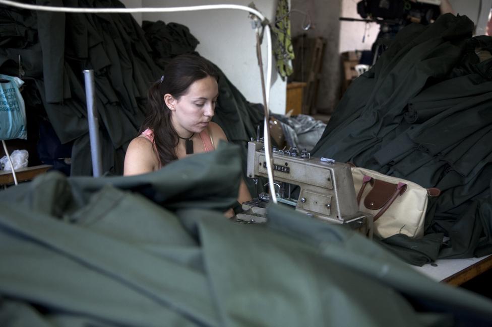 A workshop in Albania producing uniforms for the Greek military