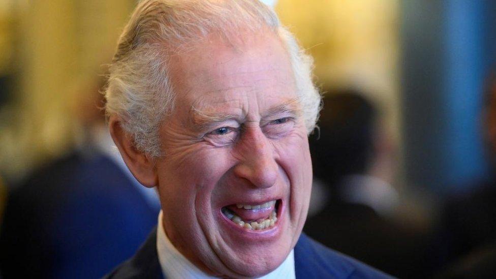 King Charles pictured at a special lunch at Buckingham Palace, the day before his Coronation.