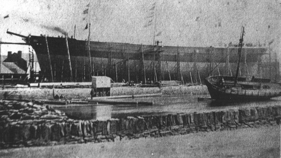 A black and white photo of the ship in Ramsey