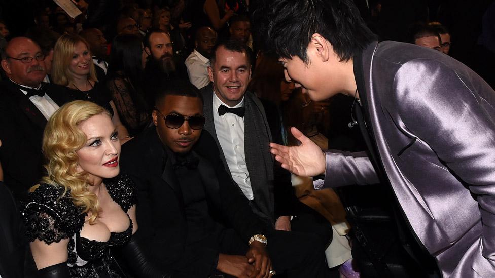 Terry George with Madonna, Nas and Lang Lang at the 2015 Grammys