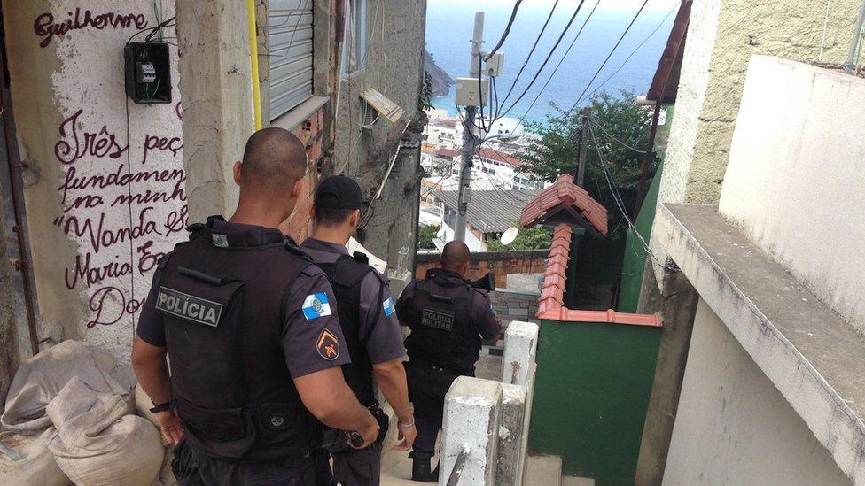 Police patrol in Babilonia favela