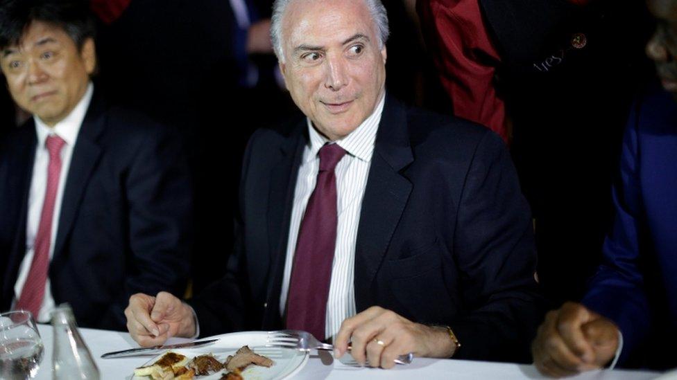 Mr Temer invited foreign diplomats to a steak house in Brasilia after a formal meeting at the presidential palace, 19 March 2017