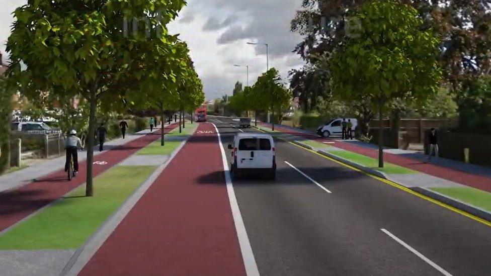 Artist's impression of part of Milton Road in Cambridge