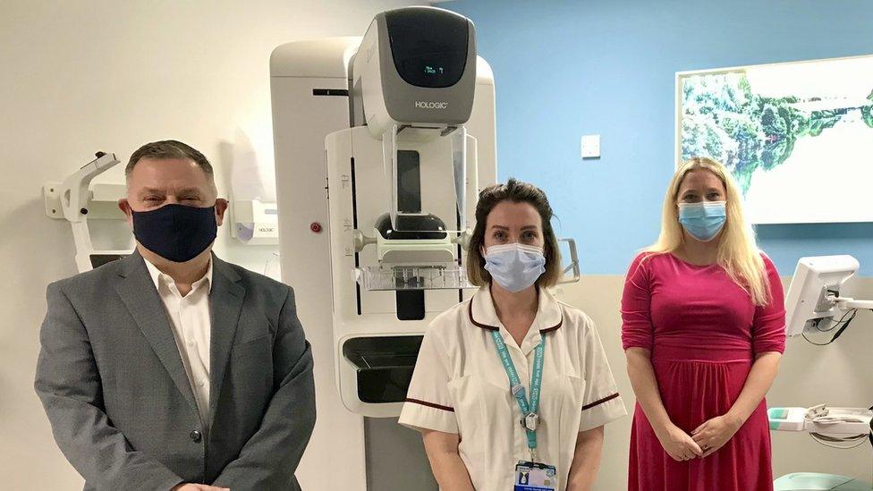 Left to right: Mike Amesbury MP, Rachael Bissell and Lucy Gardner in hospital room