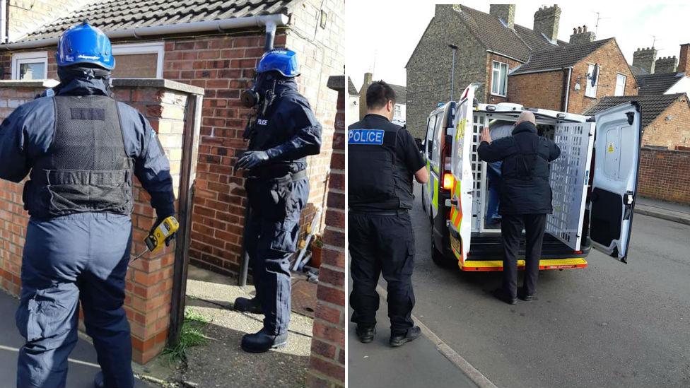 Officers during raids in Peterborough