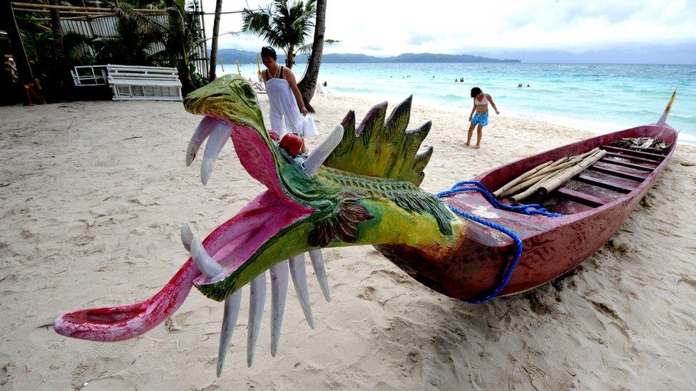 A dragon boat on Boracay island in the Philippines