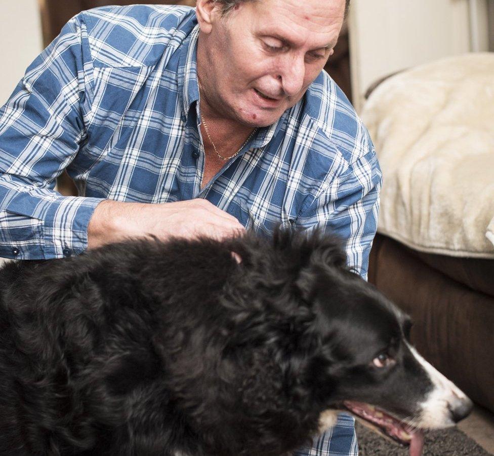 Rachel's husband Gary and their dog, Bramble