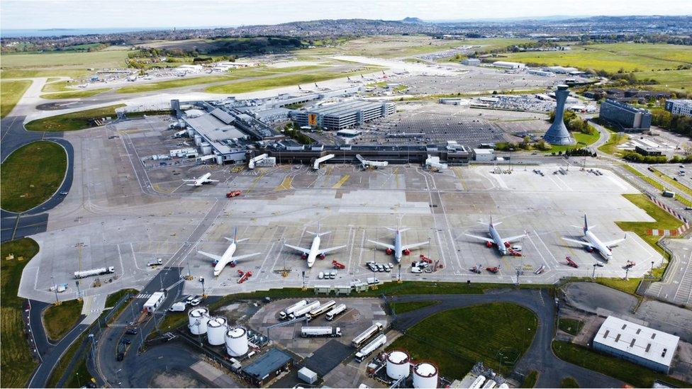 Edinburgh Airport runway from a drone