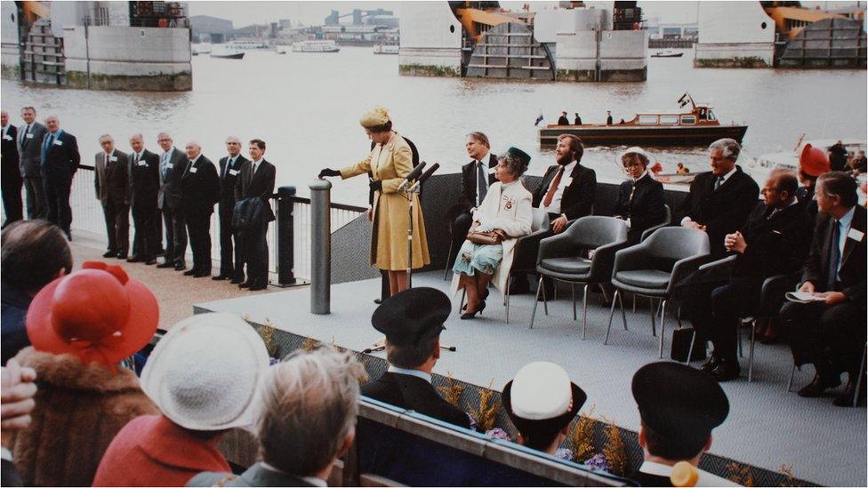 Queen Elizabeth II opening the barrier on 8 May 1984