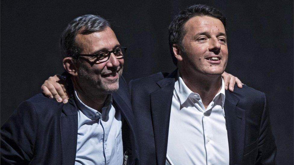 Centre-left Democratic Party (PD) Rome mayoral candidate Roberto Giachetti (L) and Italian Prime Minister Matteo Renzi (R) during an election rally in Rome