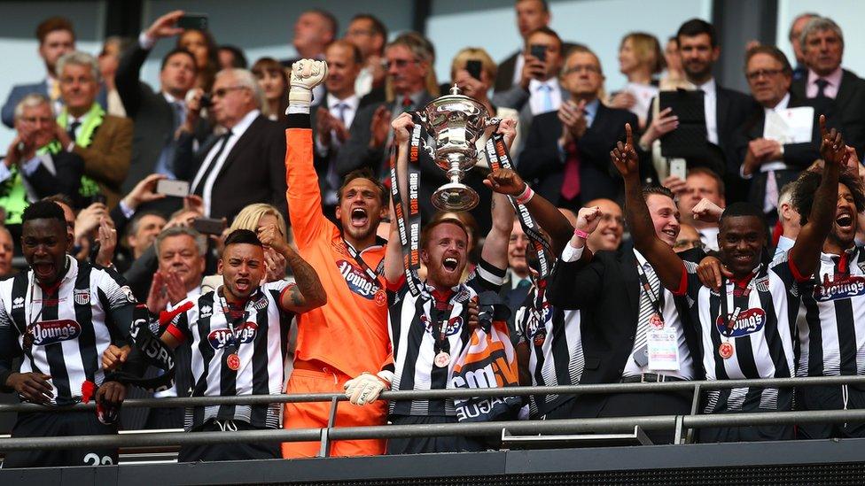 Grimsby players celebrate play-off final victory