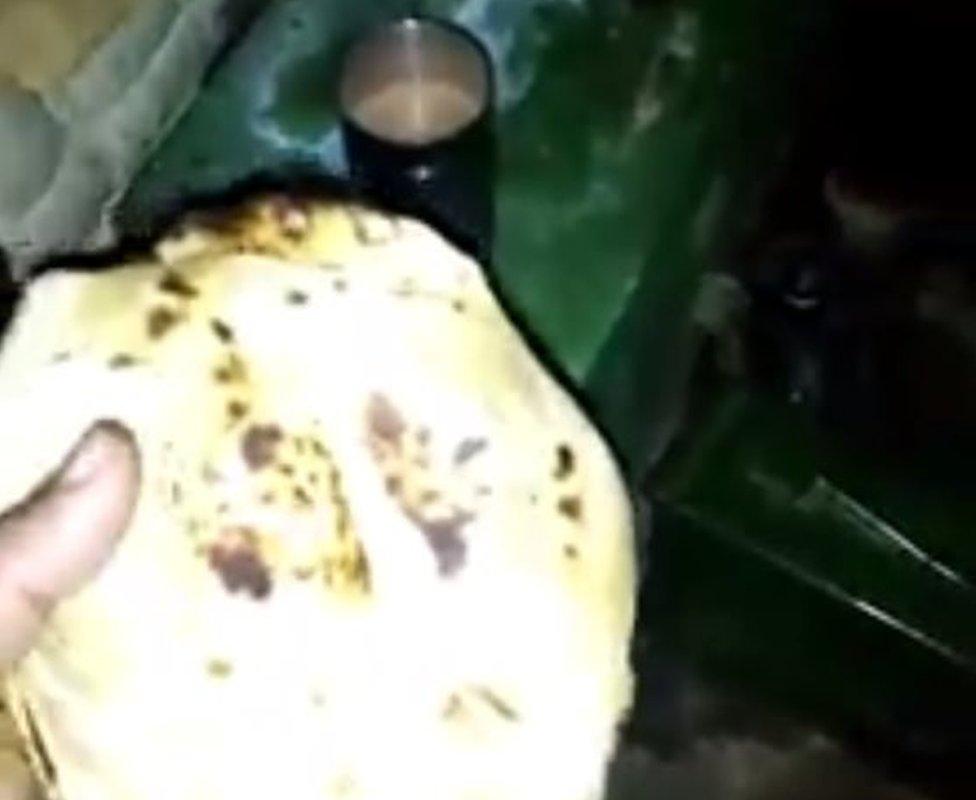 Mr Yadav's video shows that this bread and tea is served for breakfast to the soldiers of his unit