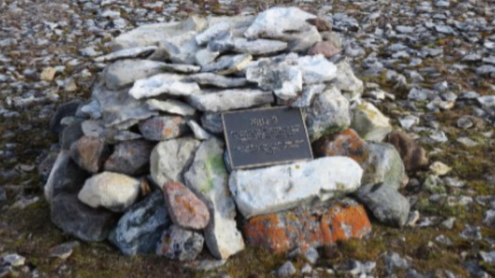 A commemorative cairn at Erebus Bay constructed in 2014