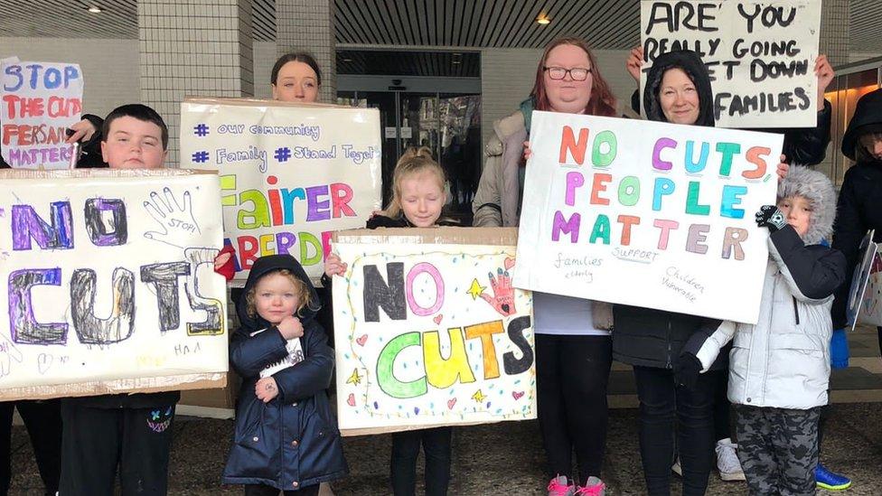 protesters outside Aberdeen council building