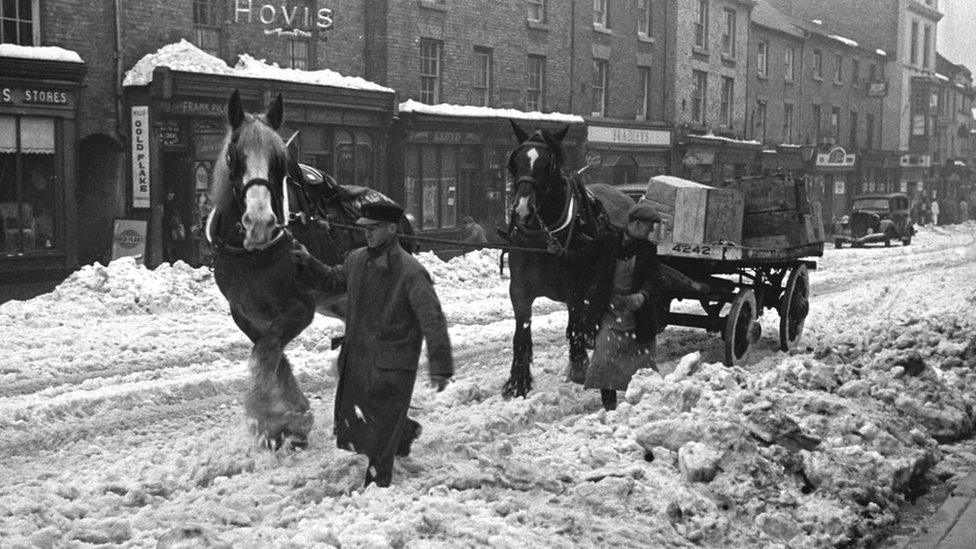 Cart horses provided better traction than motorised vehicles when snow hit Welshpool in 1940