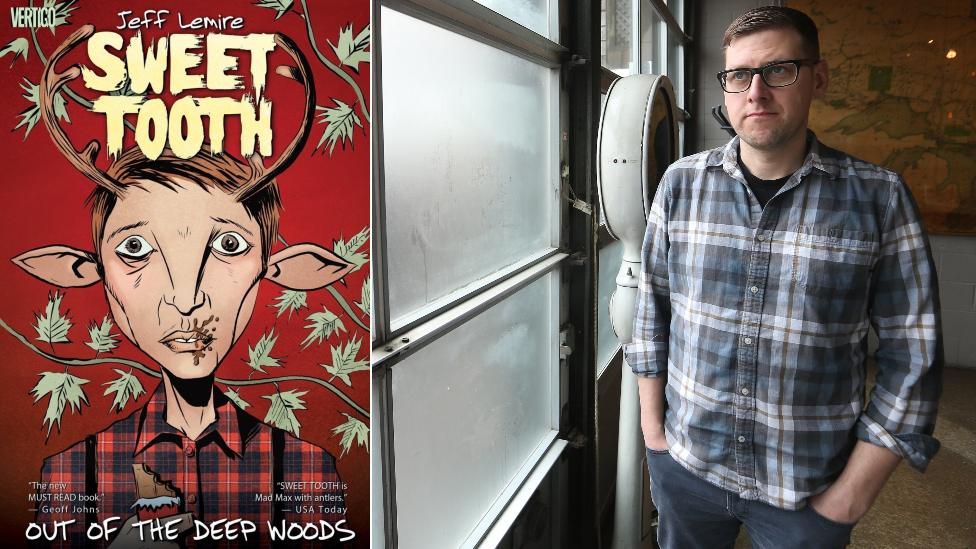 The front cover of Sweet Tooth comic and Jeff Lemire