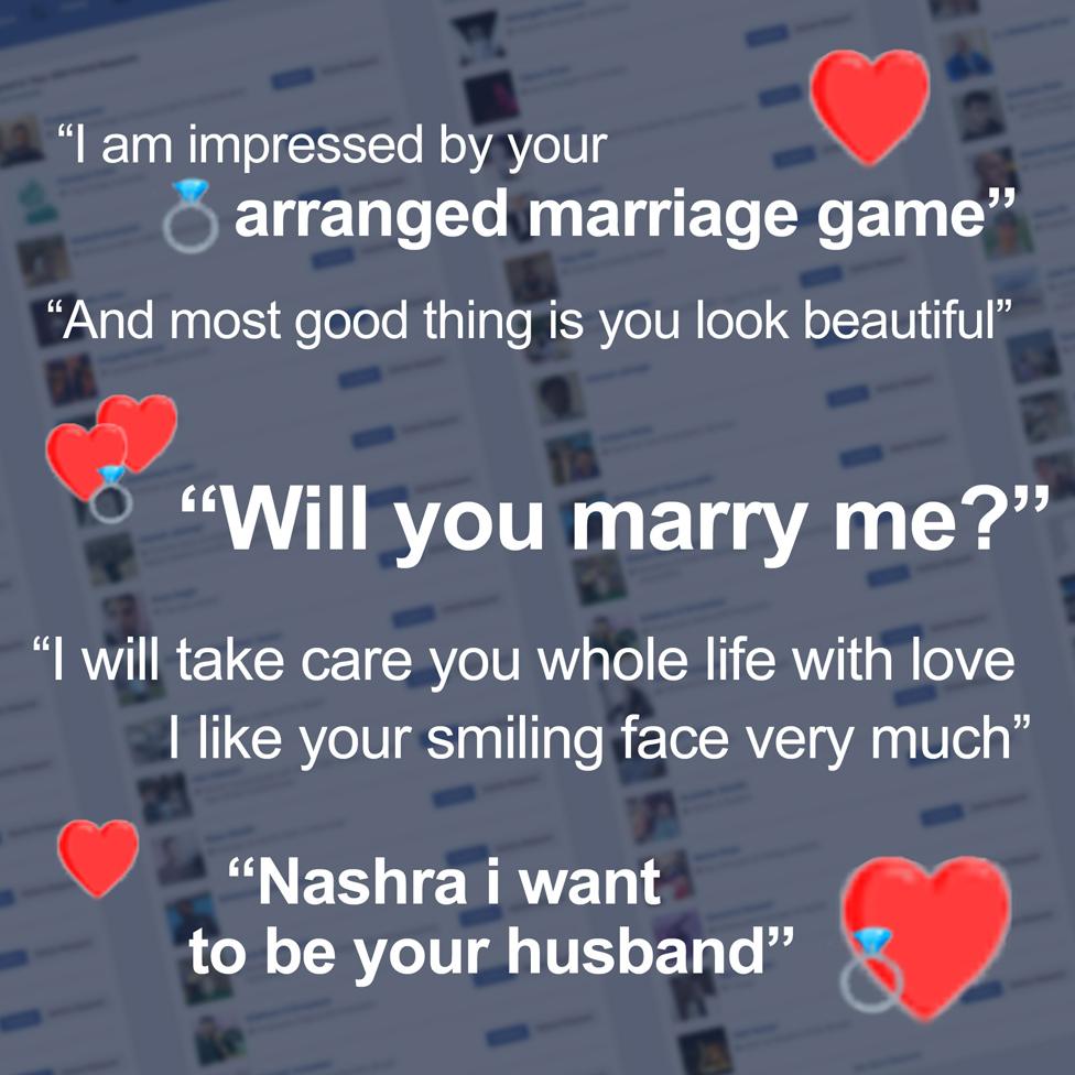 Some of the proposals Balagamwala received - in the background, her many Facebook friend requests