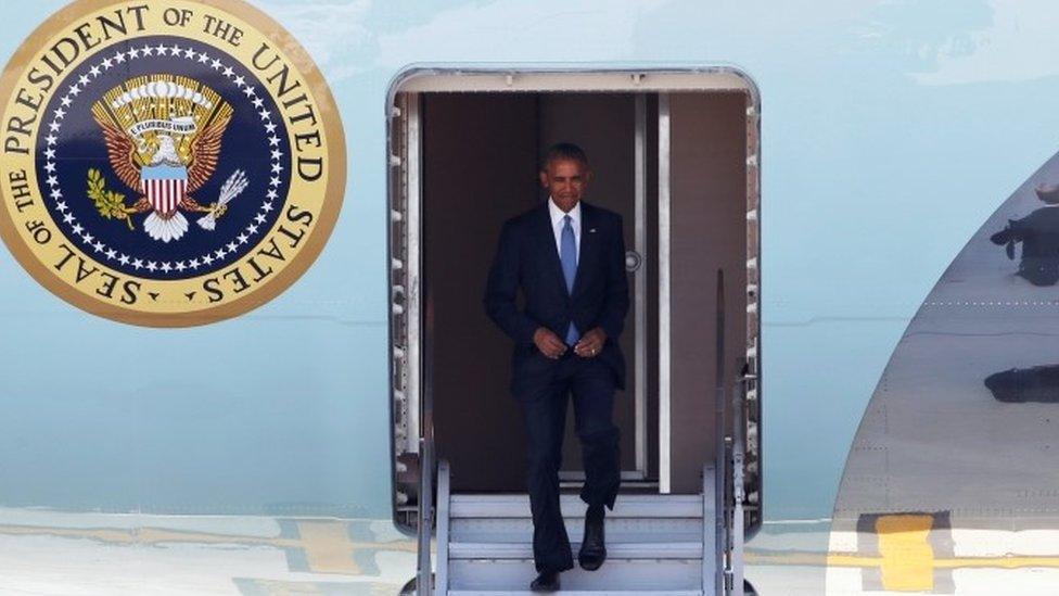 President Barack Obama arrives at Hangzhou Xiaoshan international airport (03 September 2016)