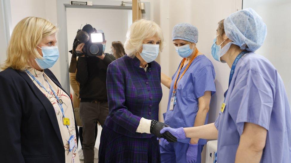 The Duchess of Cornwall meets members of staff during her visit to Paddington Haven, a sexual assault referral centre in West London