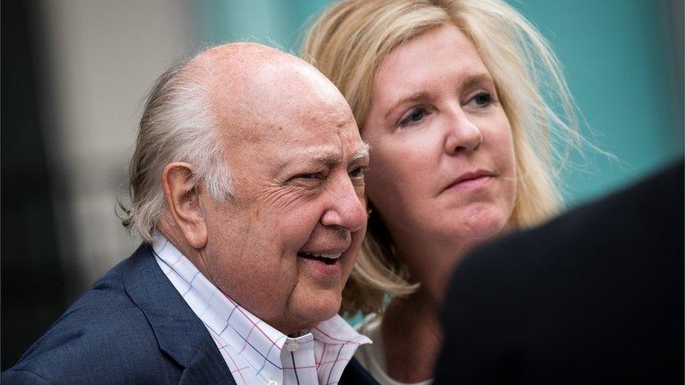 Former Fox News chairman Roger Ailes walks with his wife Elizabeth Tilson in New York City.