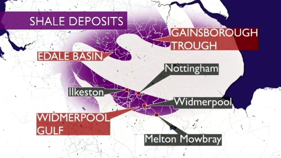 Map of shale deposits in the East Midlands