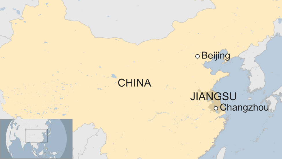 Map showing Changzhou and Jiangsu in China