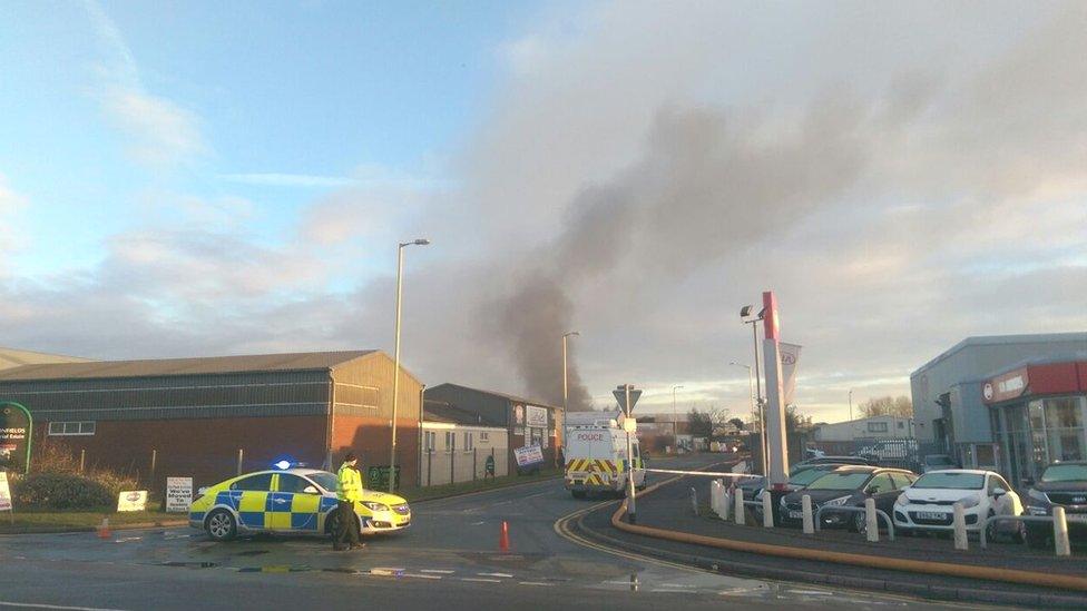 The police cordon near the site of the fire