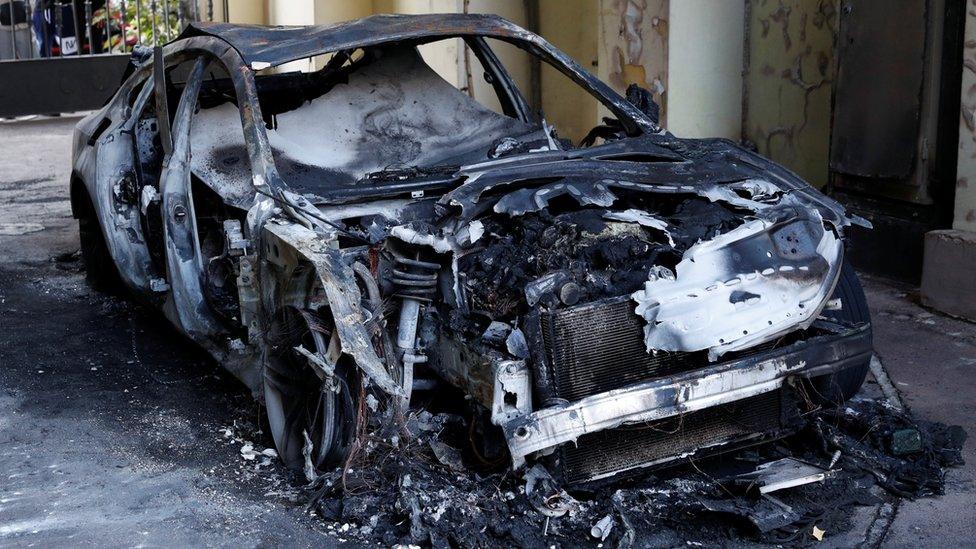 A burnt car in Kiev belonging to a family member of former Governor of Ukraine's Central Bank Valeria Gontareva