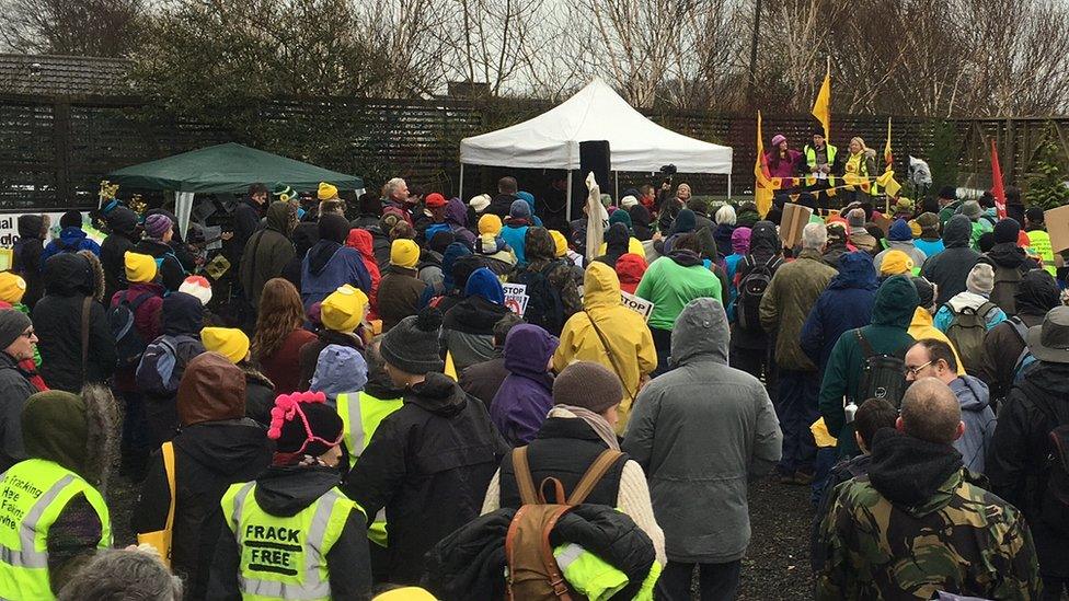 demonstrators at fracking rally