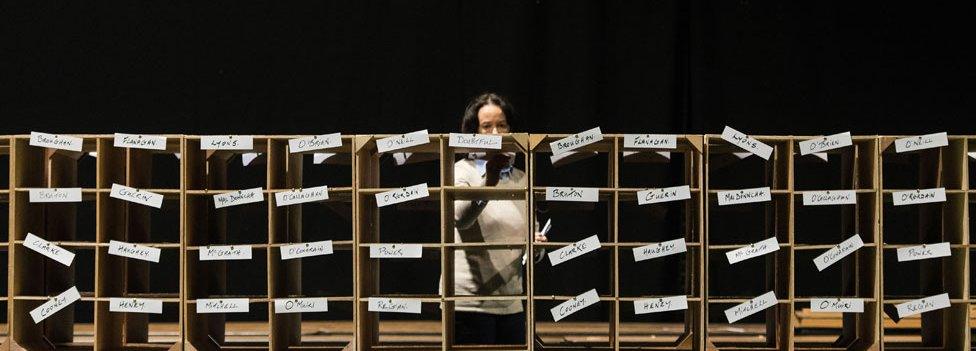 An array of at least 44 boxes, each labelled with the name of a candidate