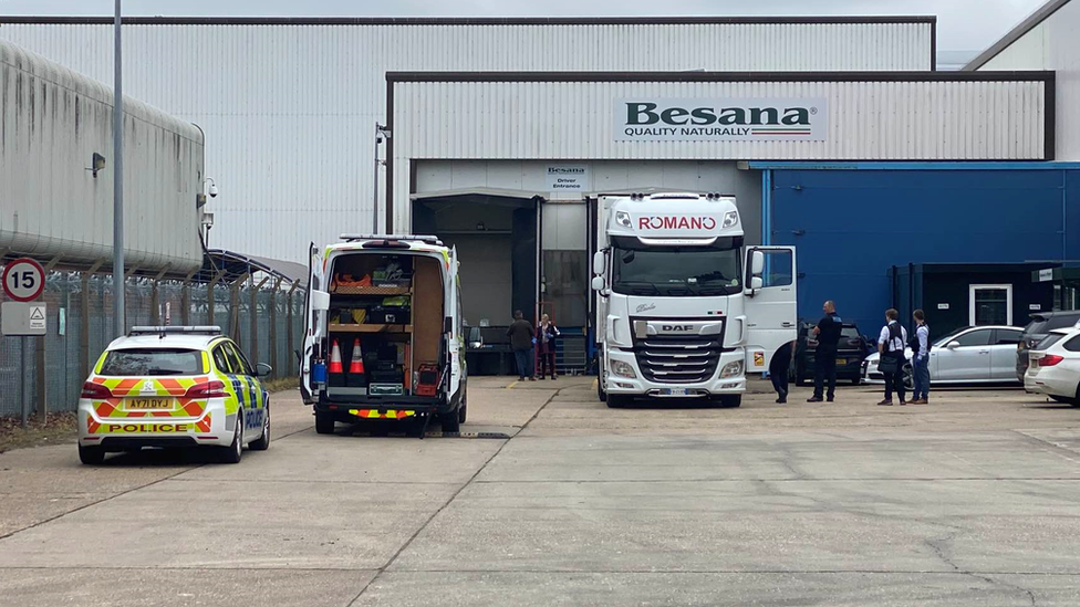 Officers at a truck depot in Ipswich