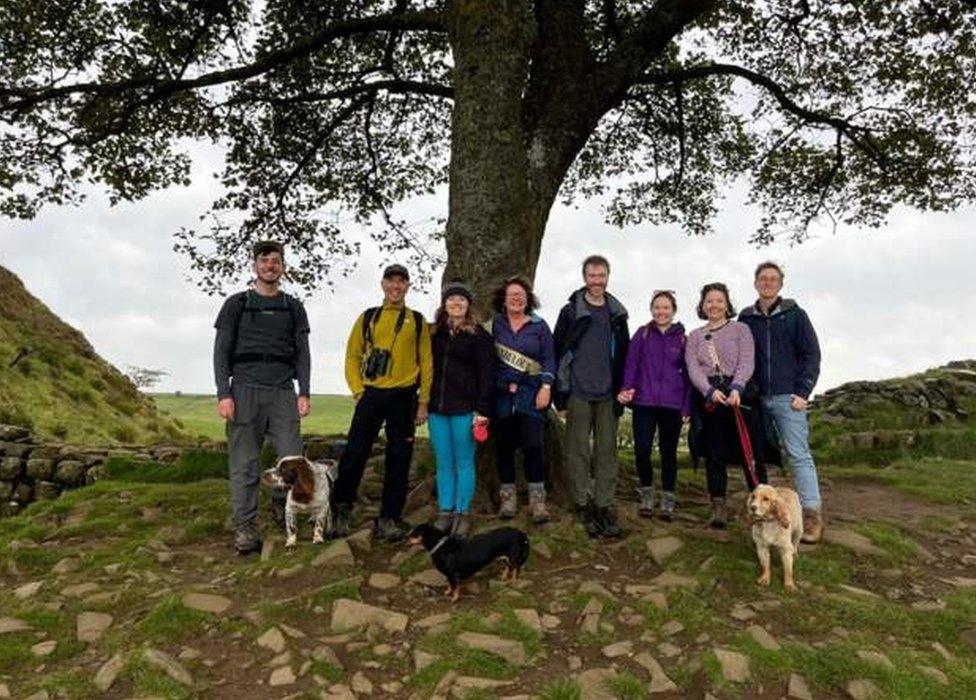 Imogen Potter with her family at Sycamore Gap