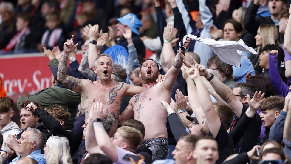 Coventry City fans celebrating at the Riverside Stadium