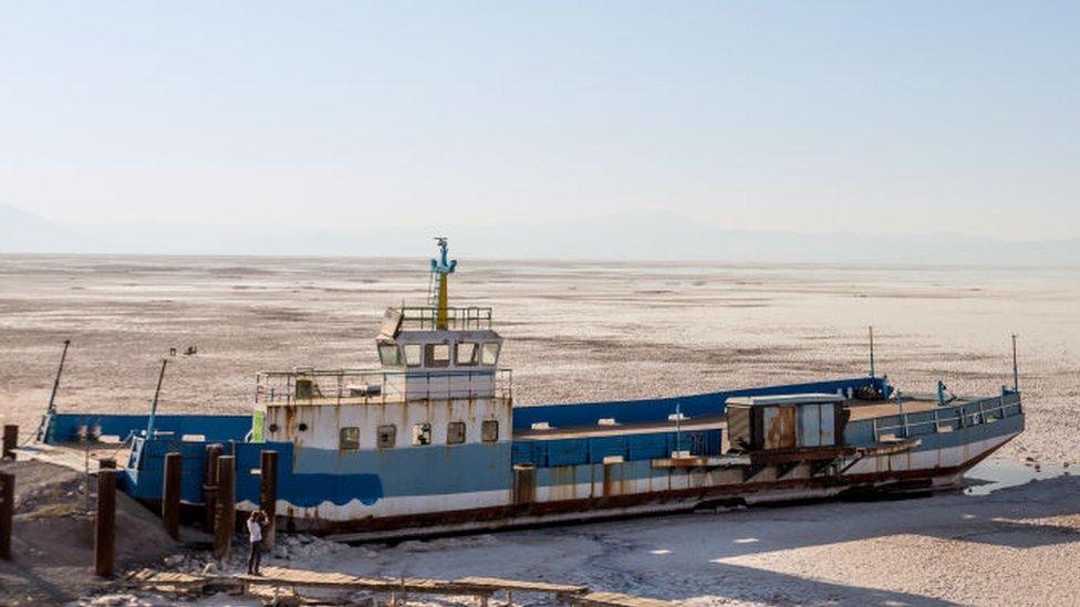 A boat in a desert