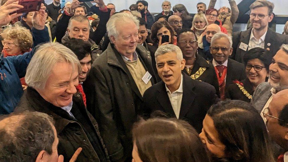 Sadiq Khan in crowd at Brent Cross station