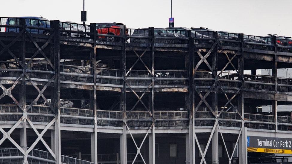 Terminal 2 Luton Airport car park after fire