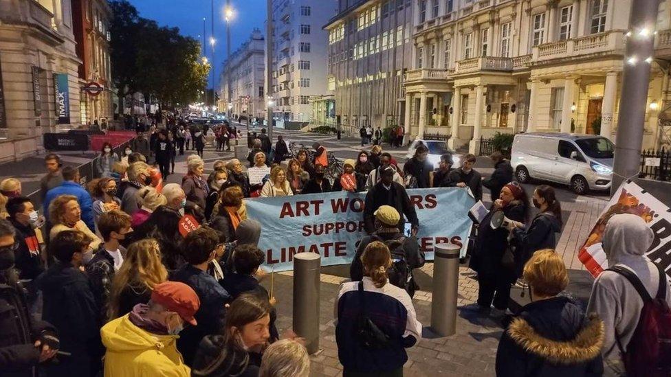 Protestors at the museum