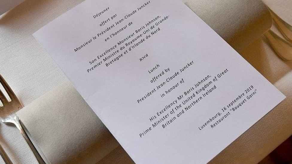 The menu for Mr Johnson and Mr Juncker's lunch