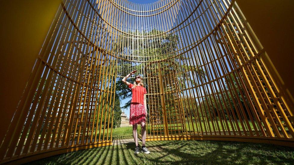 Hannah Vitos observes The Blenheim Art Foundation interactive sculpture by Chinese artist Ai Weiwei which will go on long-term view in the grounds of Blenheim Palace in Woodstock, Oxfordshire