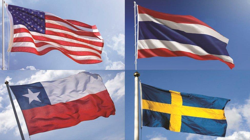 USA, Thailand, Chile, Sweden flags