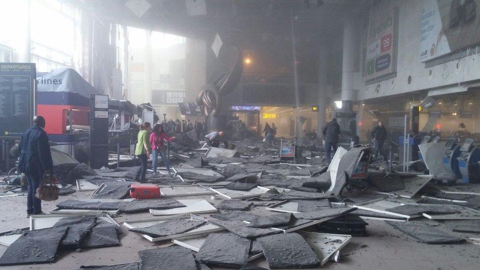 Scene inside Brussels airport after blast